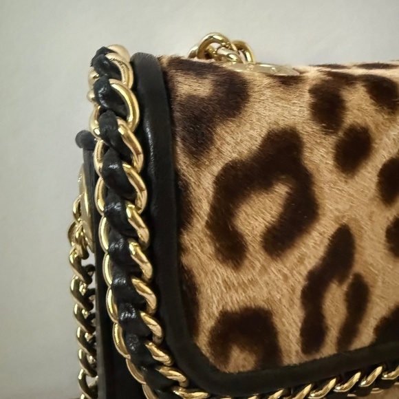 Henri Bendel Leopard Calf Hair Crossbody/ Shoulder Bag Purse Gold Chain - Picture 2 of 12